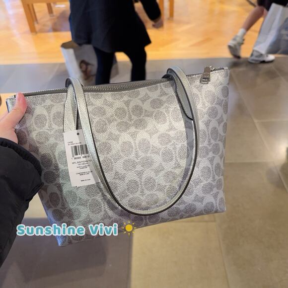 NWT COACH Fiona Zip Tote Bag In Signature Canvas CW396, Gray/Silver - Picture 2 of 8